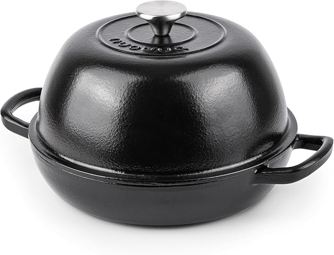 Enamelled Cast Iron Dutch Oven Pot – Dutch Oven For Sourdough Bread Baking – Cast Iron Bread Pot – Black, 6 Quarts, 26cm – by Nuovva