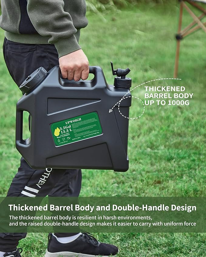 3.5 Gallon Water Jug(14.5x13.3x6in), Overlanding Gear Water Containers Spigot, Camping Essential Truly Leak-Proof Press Faucet Black Water Tank,BPA Free Portable Water Storage for Outdoors Hiking RV