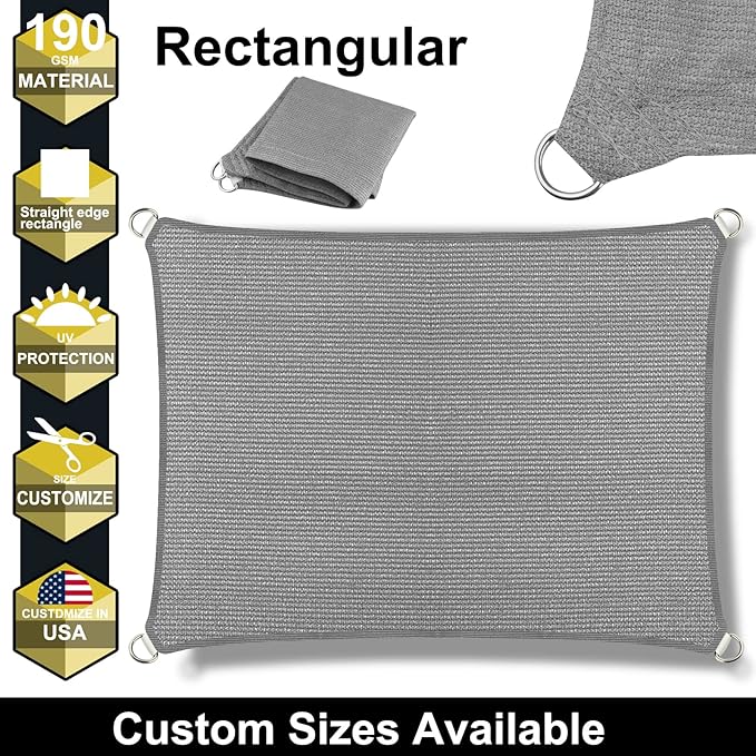 8' x 16' Grey Outdoor Sun Shade Sail Canopy ??UV Resistant Permeable Awning Fabric for Patio, Garden, Backyard, Pergola, Carport, Lawn Shelter Cover