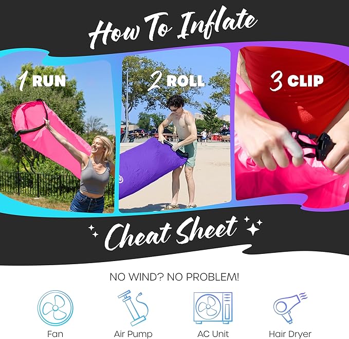 Nevlers 2 Pack Inflatable Loungers Air Sofa Couch | Perfect for Beach Chair Camping Chairs or Portable Hammock |Travel Bag Pouch, Pegs & 3 Pockets| Movie Seating & Camping Accessories Blow Up Lounger