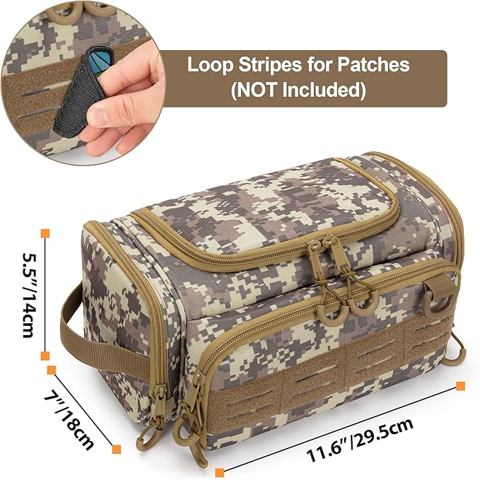 Tactical Toiletry Bag for Men, Hanging Hygiene Bag, Travel Dopp Kit Organizer for Shaving, Shower Essentials and Toiletries, Desert Yellow (Empty Bag)