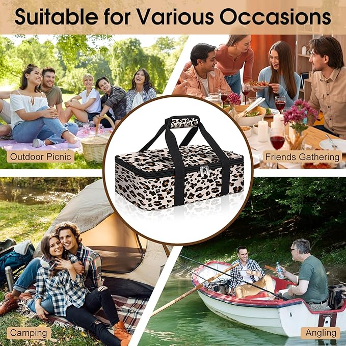 Insulated Casserole Carrier, Portable Casserole Carrier for Hot or Cold Food Lunch Tote Warmer or Cooler Bag, Lasagna Lunch Bag for Potluck Parties- Fits 9" x 13" Baking Dish-Leopard