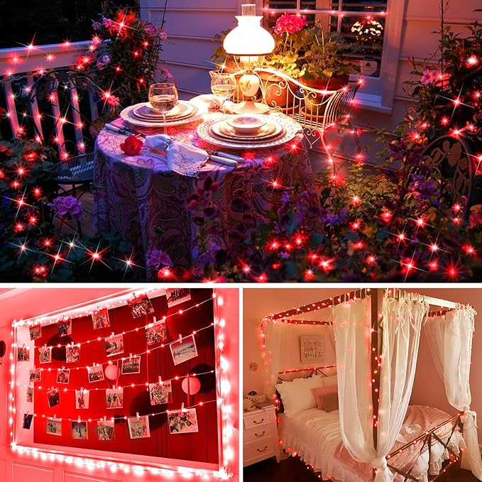 KNONEW 203FT Outdoor Christmas Fairy Lights Plug in,600 LED String Lights Outdoor Waterproof 8 Modes Memory Times for Wedding Bedroom Walls Garden Trees Decoration(red)