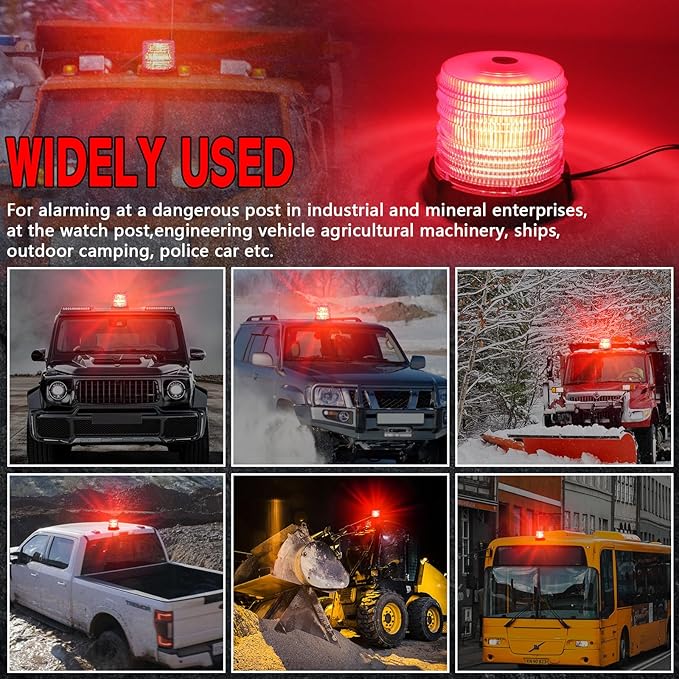60 LED Strobe Light, 12-24V Warning Emergency Magnetic Beacon Lights for Trucks, Construction Vehicles, UTV ATV, Firefighter, Ambulance and Snow Plow (Red)