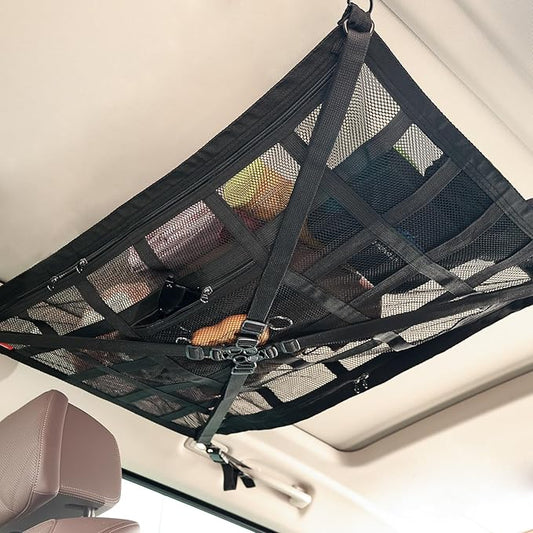 Universal Car Ceiling Cargo Net Pocket(25x34x44Inch)-Overhead Storage Organizer for SUV, Truck, Camping & Road Trips - Durable Mesh Interior Accessories for Travel Gear