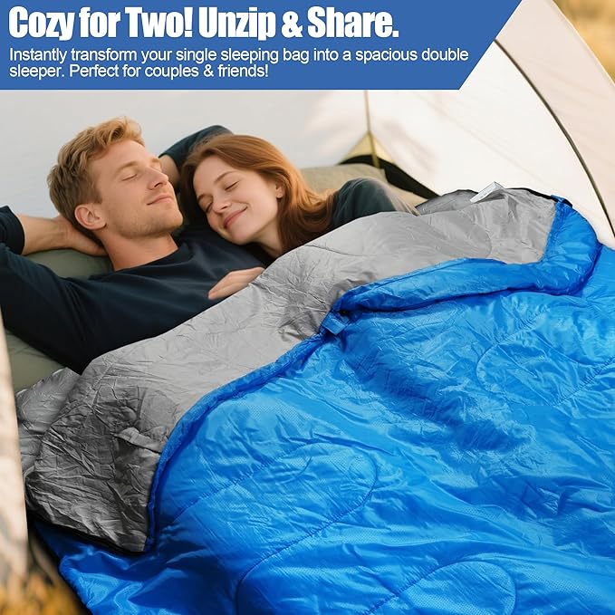 2-in-1 Detachable Sleeping Bag,Waterproof 4-Season Adult Sleeping Bags w/Removable Cotton Liner – Converts to 2 Lightweight Bags for Camping, Hiking, Travel