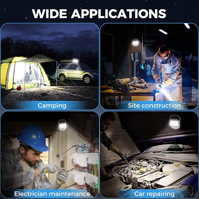 LED 18W Work Light 2400LM Aluminum Alloy Strong Magnetic Waterproof Dustproof Portable Handle Floodlight Suitable for Repair Workshop Garage Construction Site (Black)