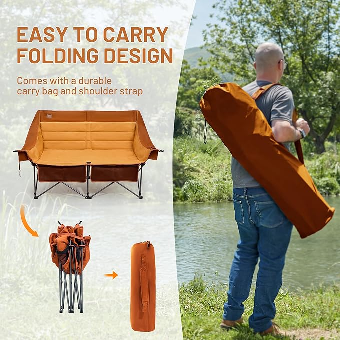 Timber Ridge Double Camping Chair, Heavy Duty Outdoor Folding Camp Couch, Loveseat Camping Chairs Perfect for Campsites, Patio/Lawn, Soccer Games or Other Youth Sports, Supports 800 lbs