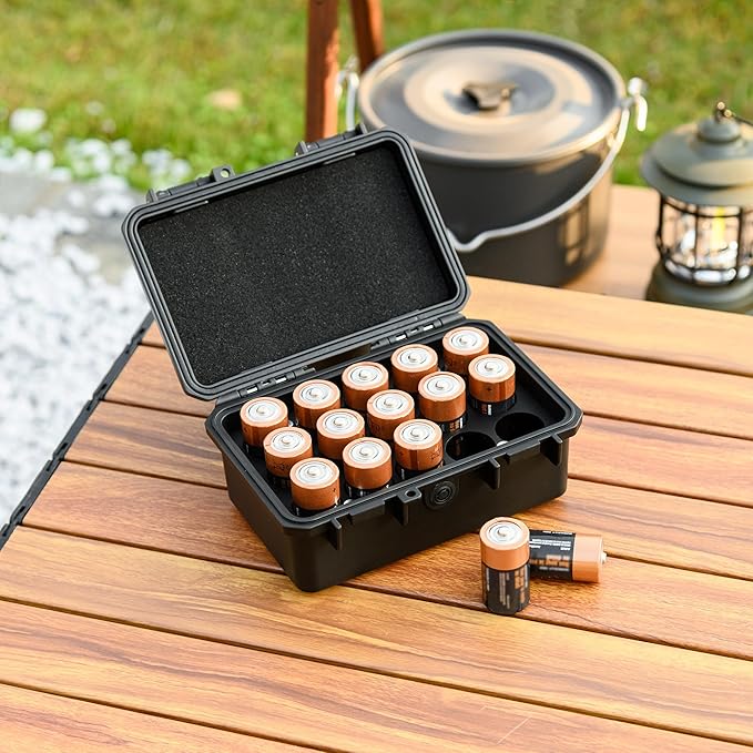 KIWIFOTOS 15 Slots C Battery Organizer Storage Case Heavy Duty IP67 Waterproof C Cell LR14 Alkaline Batteries Holder Containers for Household Outdoor Camping and Office All-Purpose