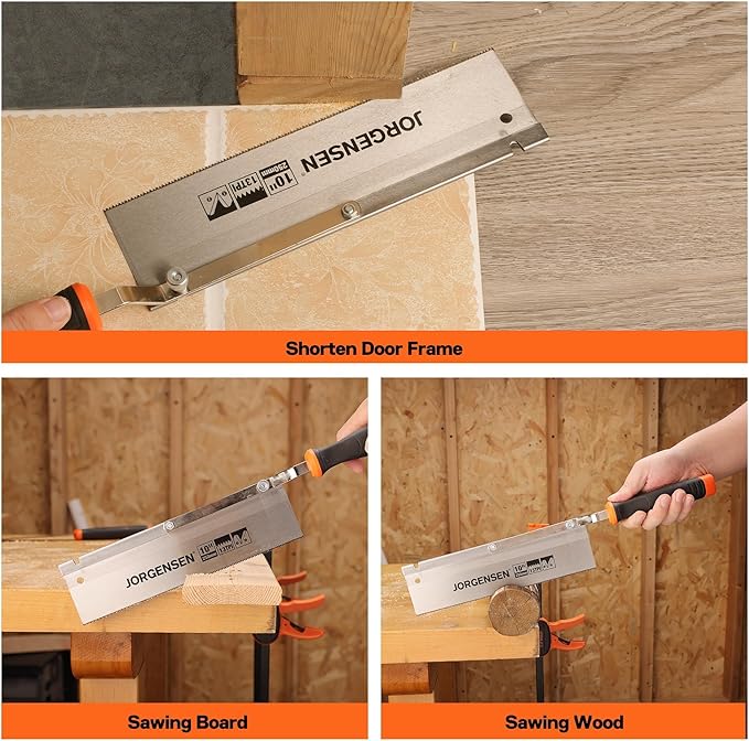 JORGENSEN 10" Dovetail Reversible Saw, Professional Cutting Jamb Saw, 13TPI Double Ground Teeth Flush Cut Saw Spring Loaded Design Cranked Soft Handle, Shorten Door Frame, Tile Installation and Prep