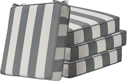 Square Corner Seat Cushions, 18.5" x 16" x 3", Set of 4, Indoor Outdoor Water Repellent Universal Chair Pads with Ties for Patio Furniture, Garden Deck Dining Chairs, Gray Stripe