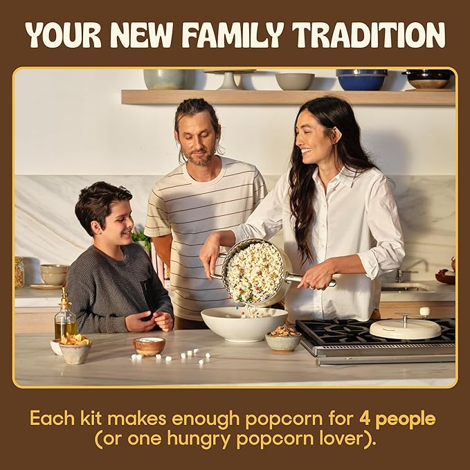 Popsmith Starter Bundle in Butter - 6 Quart Stovetop Popcorn Machine with 5 Movie Theater Popcorn & 5 Kettle Corn Popcorn Kits - Stainless Steel Popcorn Maker Compatible with All Stovetops