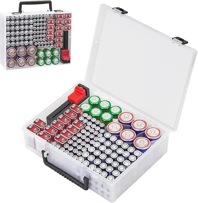 RISOU Battery Organizer Storage Case,Stores More Than 95 Batteries - Battery Storage Box for AA AAA 9V C D Lithium 3vLR44 CR2016 CR1632 CR2032 CR2025 (CASE ONLY) (Transparent)
