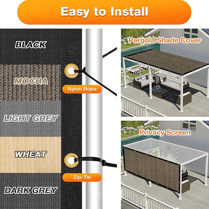Artpuch Outdoor Pergola Shade Cover 7x11 FT Sun Shade Cloth with Grommets Mocha 90% UV Protection Canopy Patio Privacy Screen (Customized Available)