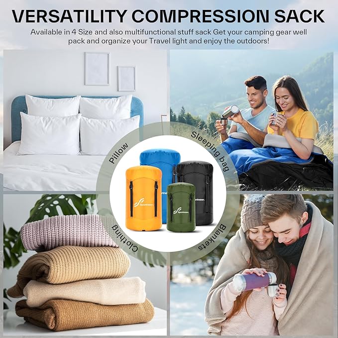 Sportneer Compression Sack, 13L/20L/40L/50L Sleeping Bag Stuff Sack, Tear-Resistant Ultralight Sleeping Bag Compression Sack-Space Saving Gear for Camping Hiking Travel
