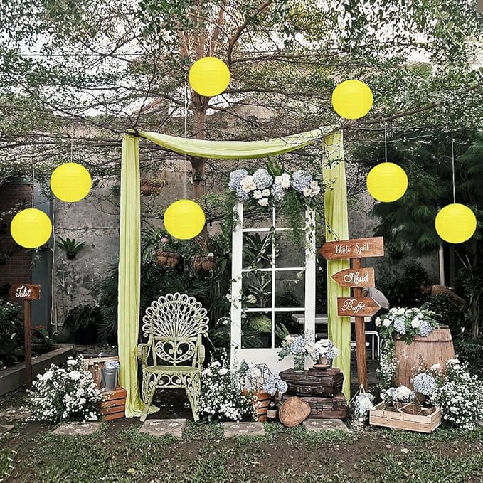 10Pcs 16 Inch Round Paper Lanterns for Home Decor, Restaurant, Church, Wedding, Birthday Party Decorations, Hanging Chinese Japanese Paper Lantern Lamps (Yellow)