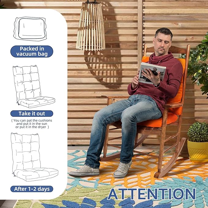 Patio Seat Cushions Set of 1, Indoor Outdoor Furniture Cushions, Tufted Rocking Chair Cushion Pad, Orange