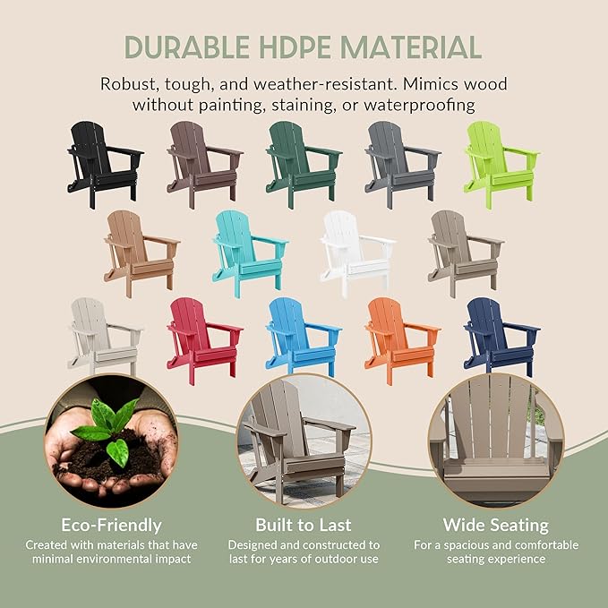 WestinTrends Malibu HDPE Outdoor Patio Folding Poly Adirondack Chair, Weathered Wood