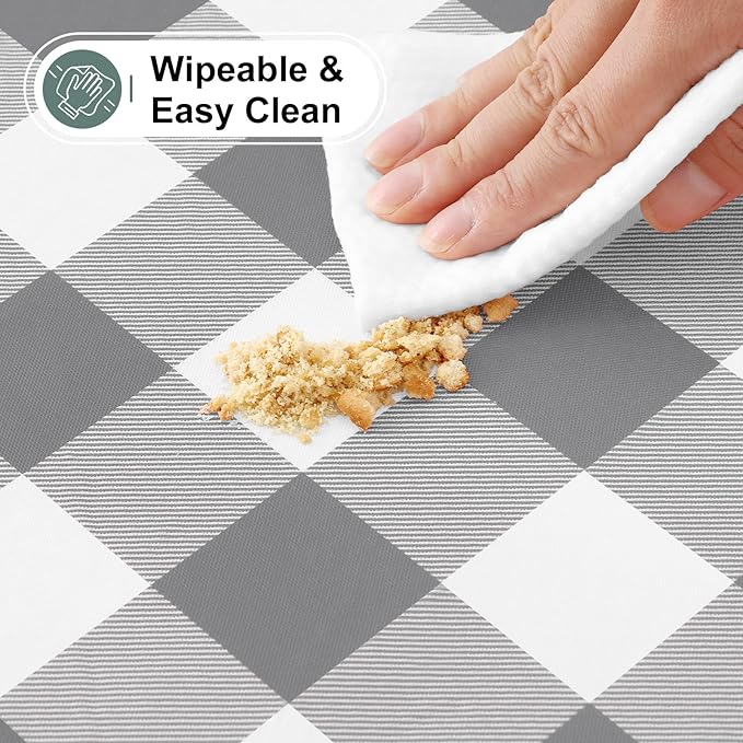 misaya Buffalo Rectangle Picnic Tablecloth, 4 Foot Elastic Fitted Vinyl Table Cloth with Flannel Backing, Waterproof Plaid Table Covers for Dining, Camping, Outdoor (Grey and White, 24" x 48")