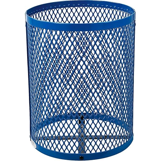Global Industrial 36 Gallon Outdoor Steel Trash Can with Dome Lid, Plastic Liner and Anchor Kit Included, 23-1/2" Diameter x 40" H, Powder Coat Finish, Unassembled, Blue