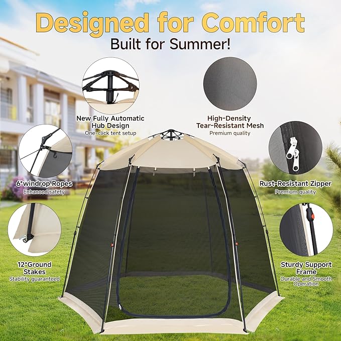 Alvantor Upgraded Screen House Gazebo, 2-4-6 Person Pop Up Screen Tent, Instant Screen Room with Carry Bag, Outdoor Mosquito Tent Camping, Sun Shade Shelter for Patio, Garden, Backyard, Deck