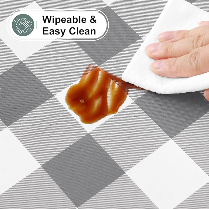 misaya Buffalo Rectangle Picnic Tablecloth, 6 Foot Elastic Fitted Vinyl Table Cloth with Flannel Backing, Waterproof Plaid Table Covers for Dining, Camping, Outdoor (Grey and White, 30" x 72")