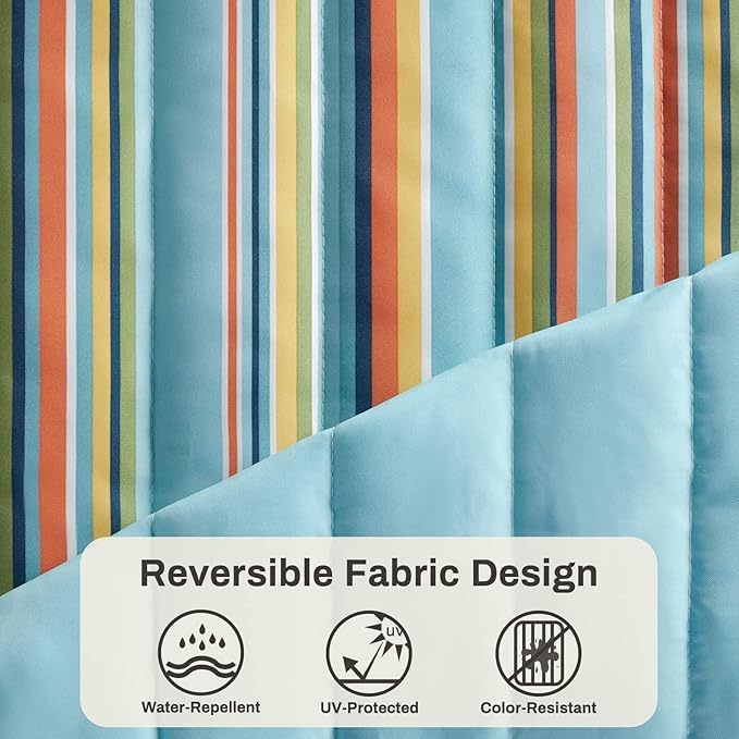 12 FT Double Quilted Fabric Hammock with Spreader Bars and Pillow 450 LBS Weight Capacity 2 Person Hammock for Outdoor Patio Backyard Poolside Blue Stripes