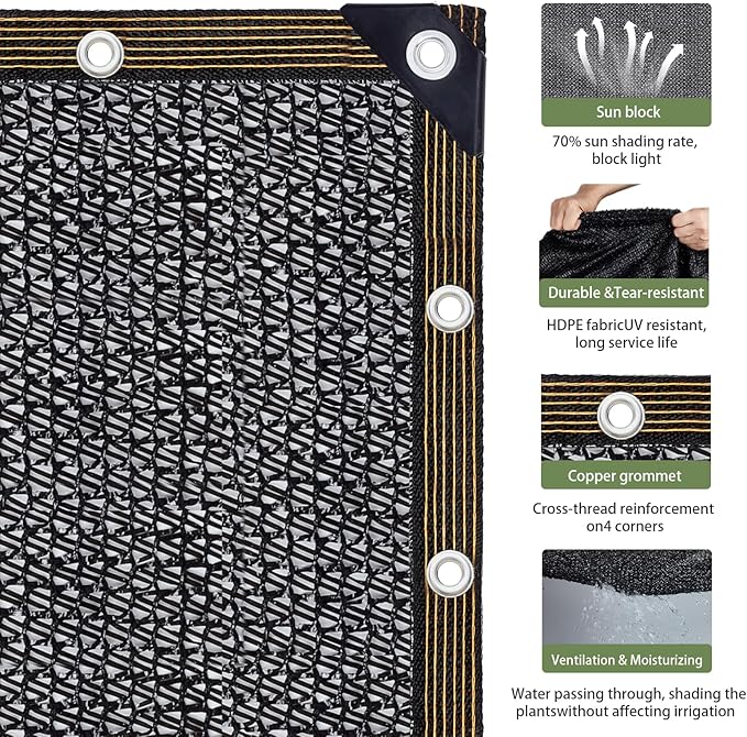 Black Shade Cloth, FT Sun Shade Net with Grommets, Garden Sunblock Shade Cloth Shading for Greenhouse, Plant, Pergola, and Backyard Patio (50%-Black, 20 x 20 FT)