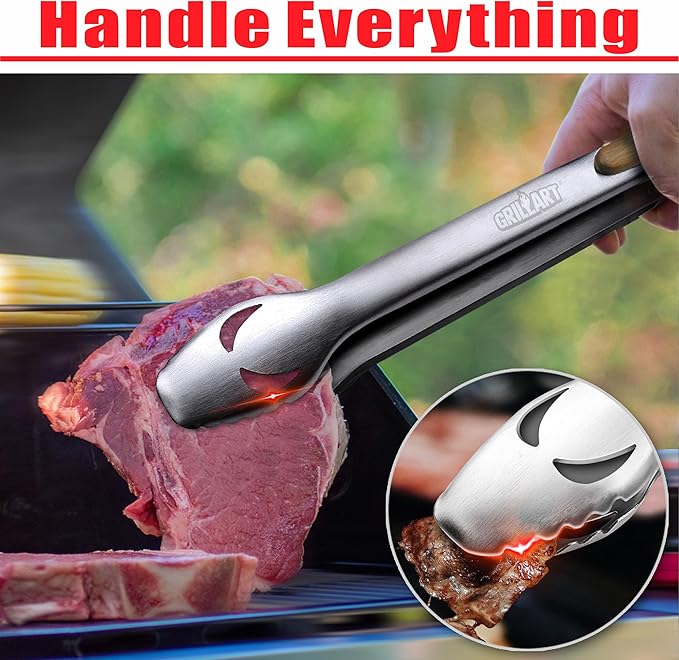 GRILLART BBQ Tools Grill Tools Set -18Inch Grilling Tools BBQ Set - Grill Accessories w/BBQ Tongs, Spatula, Fork, Brush- Stainless Grill Kit Grilling Set - Gift Ideas BBQ Accessories Gifts for Men Dad