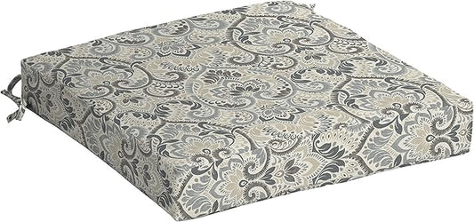 Arden Seat Cushion, 21 x 21, Rain-Proof, Fade Resistant, Cushion for Patio Dining, Adirondack, and Outdoor Chairs Neutral Aurora Damask