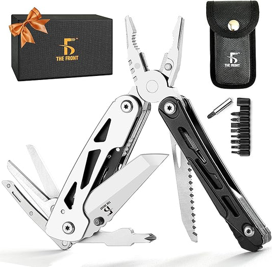 THE FRONT Multitool 19 in 1 Multitools Pliers with Detachable Scissors, Survival Utility Multi-tool Camping Tactical Knife Gift for Men