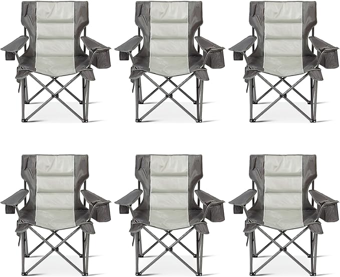 6 Pack Oversized Folding Camping Chair for Adults, Supports 500 LBS Camping Chairs, Outdoor Lawn Chairs for Adults, Portable Chairs for Camping, Beach, Fishing, Hiking, Gray