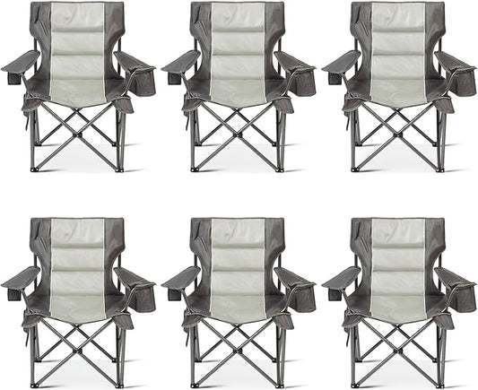 6 Pack Oversized Folding Camping Chair for Adults, Supports 500 LBS Camping Chairs, Outdoor Lawn Chairs for Adults, Portable Chairs for Camping, Beach, Fishing, Hiking, Gray