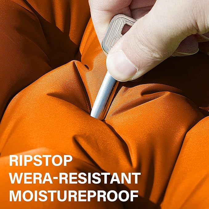 Double Camping Sleeping Pad, Self Inflating 4" Extra-Thick Foot Press Ultralight 2 Person Camping Mat with Pillow for Camping Hiking Traveling Backpacking Tent-Orange