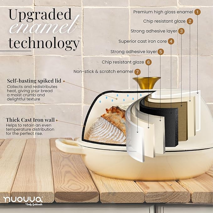 Enamelled Cast Iron Dutch Oven For Bread Baking – Dutch Oven Pot For Sourdough Bread Baking – Cast Iron Bread Pot – Dark Blue, 6 Quarts, 26cm – by Nuovva