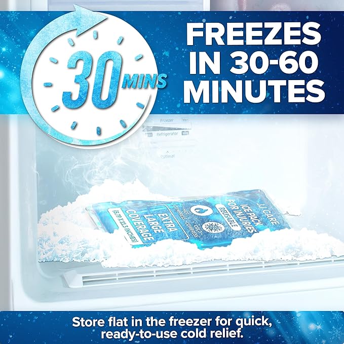 JJ CARE Ice Packs for Injuries Reusable (Pack of 2, XL) - Gel Ice Packs Reusable - Soft Ice Pack for Injuries with Wrap - Flexible Therapy, for Knee, Back, Neck, Wrist, & Ankle