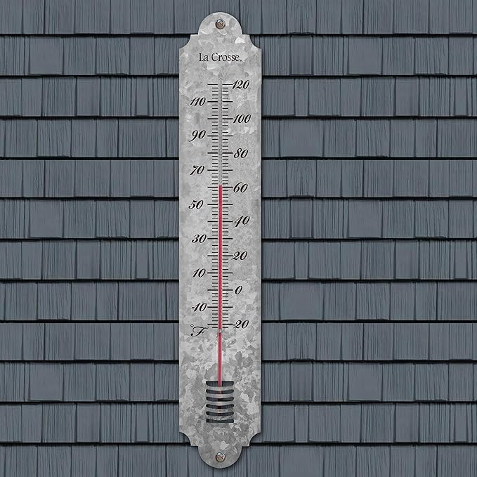 La Crosse 204-1550-INT 19.50" Galvanized Metal Analog Vertical Thermometer