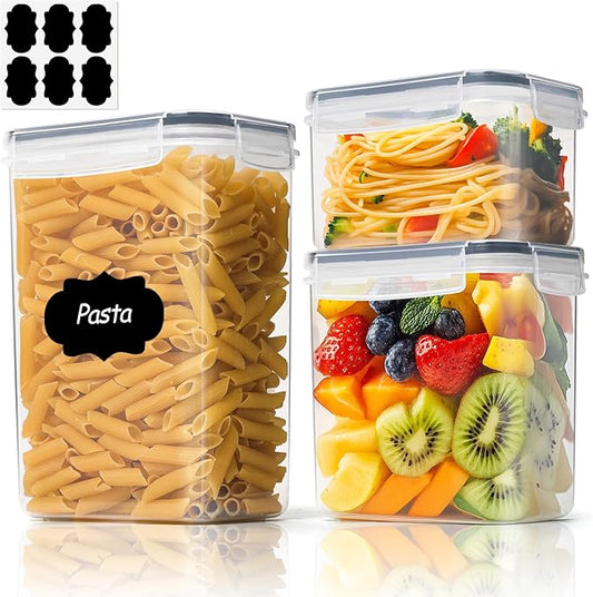 ComSaf Food Storage Containers with Lids Set of 3 (2L/67oz) (1.4L/47oz) (0.8L/27oz), Airtight Food Storage Containers, Plastic Canisters Sets for Kitchen, Pantry Organizers for Sugar, Cereal and Snack