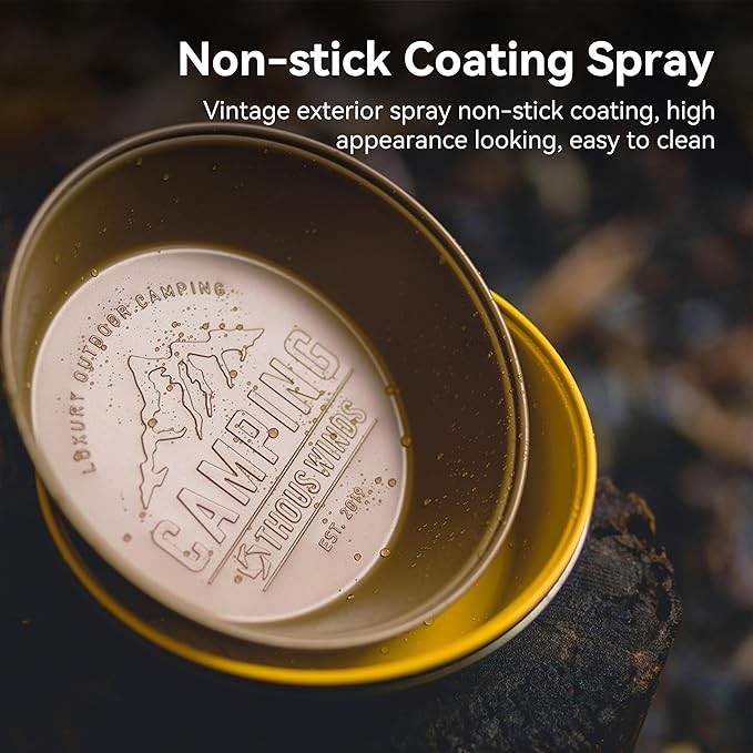 Camping Plates 2pcs Set, Stainless Steel Deep Round Plates, Insulated Dinnerware Cookware, Olive Green