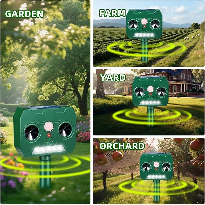 2 Packs Solar Ultrasonic Animal Repeller Outdoor Cat Repellent, Solar Deer Repellent Devices with Strobe Lights Motion Sensor Animal Deterrent,Keep Raccoon Squirrel Skunk Rabbit Out of Yard Garden