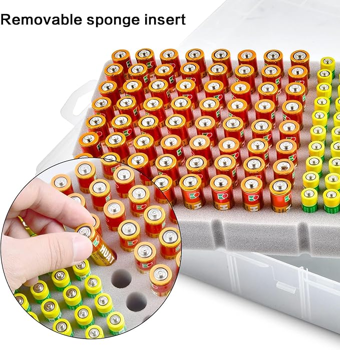 Battery Storage Organizer Case, Battery Vault Box Holder Container for 134pcs AA AAA Batteries, Garage Organization Carrying Bag Fits Home Kitchen Warehouse (Batteries Not Include)