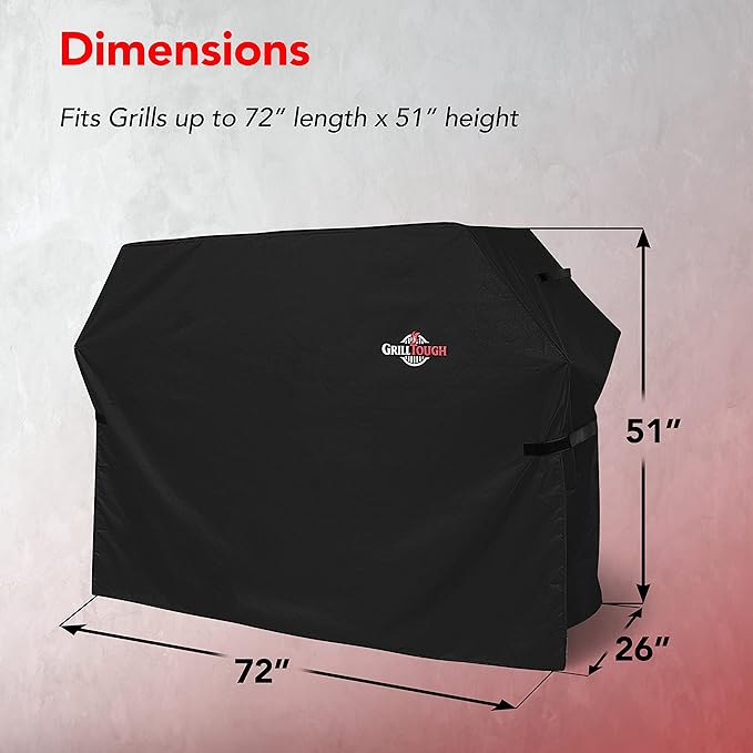 Heavy Duty BBQ Grill Cover for Outdoor Grill, 72 Inch – Waterproof, Weather Resistant, UV & Fade Resistant with Adjustable Straps – Gas Grill Cover for Weber, Genesis, Charbroil, etc. Black