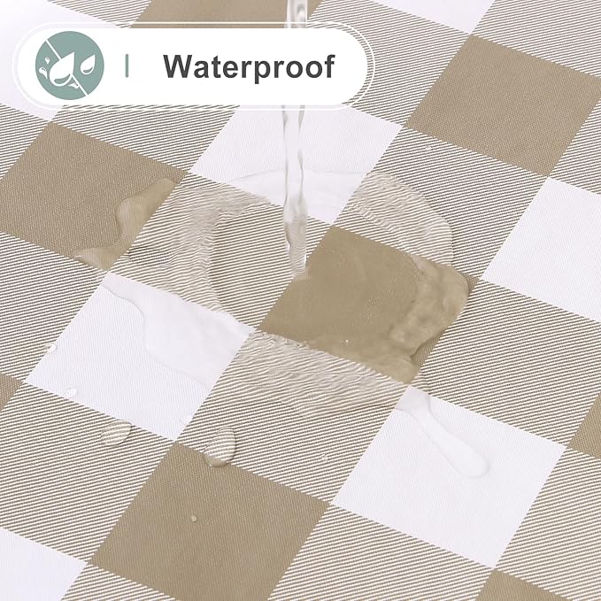 misaya Square Waterproof Vinyl Table Cloth, Buffalo Flannel Backed Tablecloth, Wipeable Plastic Table Cover for Dinner, Kitchen, Outdoor (60" x 60", Khaki and White)