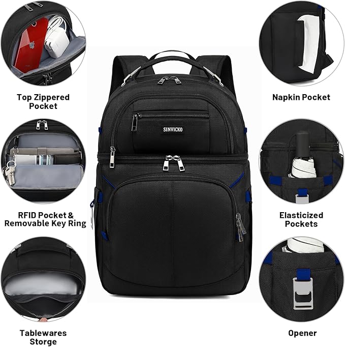 Insulated Cooler Backpack,Double Deck Leakproof Cooler Bag,Insulated Backpack Cooler Lunch Backpack for Men Women