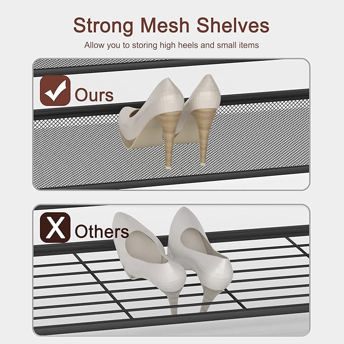 Shoe Rack Organizer - Sturdy Steel Shoe Organizer for Closet Entryway with Spacious Top and Strong Mesh Shelves Industrial Style Standing Storage Shelves (3-Tier 11.8"x20.4"x25.2")