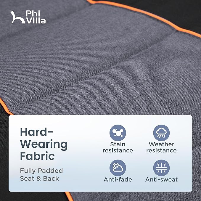 PHI VILLA XXL Oversized Padded Zero Gravity Chair, Foldable Patio Recliner, 30" Wide Seat Anti Gravity Lounger with Cup Holder, Set of 2, Support 400 LBS (Black & Orange Accents)