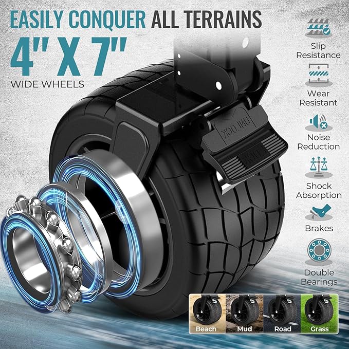 FUNDANGO 600lbs Heavy Duty Wagon, Foldable Beach Collapsible Wagons Garden Cart with Brakes, Side Pockets & All-Terrain Big Wheels for Sports Camping Shopping Groceries, Black/Blue