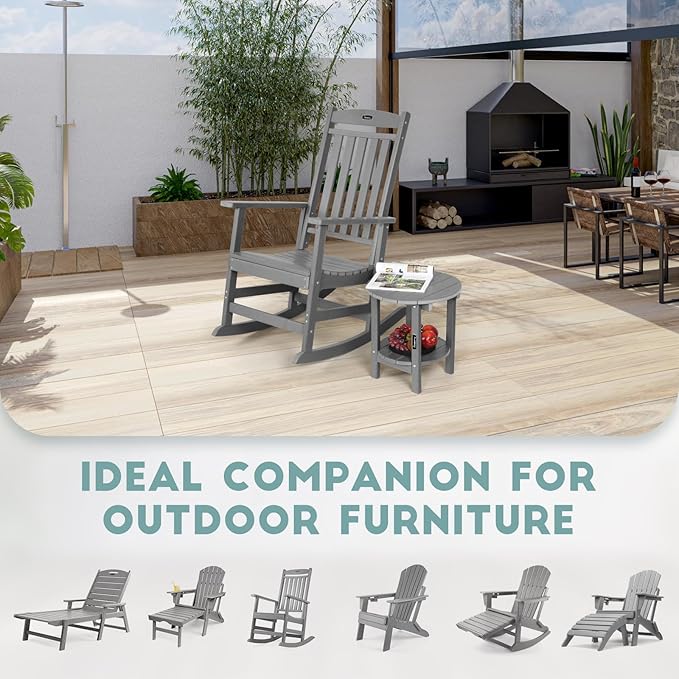 FUNBERRY Outdoor Adirondack Side Table, 2-Tier Patio End Tables, HDPE All Weather for Outside