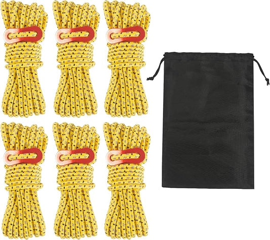 16.4ft 6 Pack 4mm Guy Lines Ultralight Tent Cords with Aluminum Adjuster Tensioner Outdoor Camping Guylines Ropes for Tent Tarp,Climbing,Hiking Backpacking (Yellow)