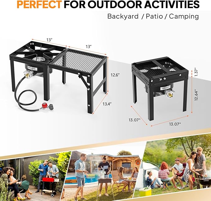 ROVSUN Portable Propane Gas Stove with Detachable & Foldable Side Rack, Single Burner Camp Stove Cooker for Outdoor Backyard Cooking, Camping, Tailgating, Canning, Frying Turkey & Boiling Seafood